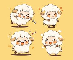 cartoon sheep with different facial expressions on yellow background