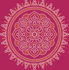 a pink background with an orange and white design in the shape of a circle on top of it