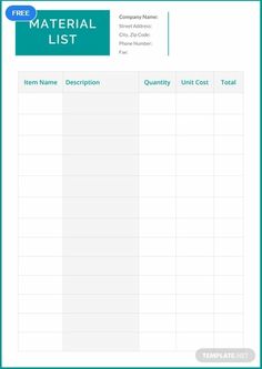 a free printable template for the material list