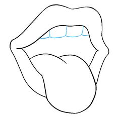 a drawing of the mouth and tongue with one line on it's left side