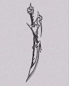 a black and white drawing of a dagger