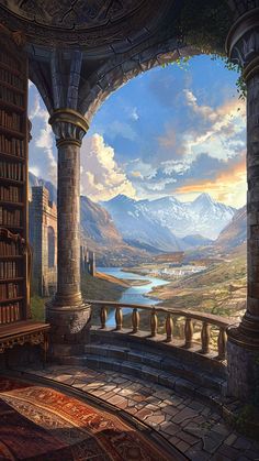 an artist's rendering of a scenic view from a library