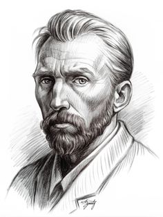 a pencil drawing of a man with a beard and suit jacket, looking to the side