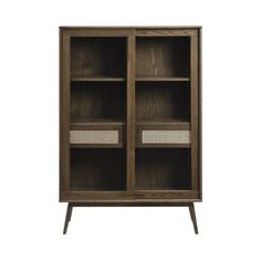 an open bookcase with two doors and three shelves