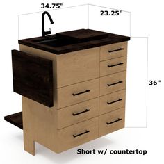 an image of a sink and counter with measurements