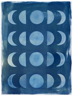 an abstract painting with blue and white circles