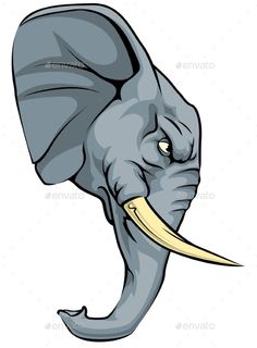 an elephant's head with long tusks and yellow eyes - animals characters