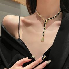 18k Gold Plated Y Shape Braided Rope Necklace, Lariat Necklace "Good Luck" Engraving Length:14 Inches Extender 3 Inches Vintage Wedding Jewelry, Thick Chain Necklace, Party Necklace, Stylish Necklace, Braided Rope, Vintage Punk, Glass Pendant Necklace, Chain Choker Necklace, Rope Necklace