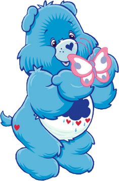 a blue teddy bear holding a heart in its paws