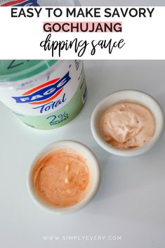 two small bowls filled with dipping sauce next to a jar of mayonnaise