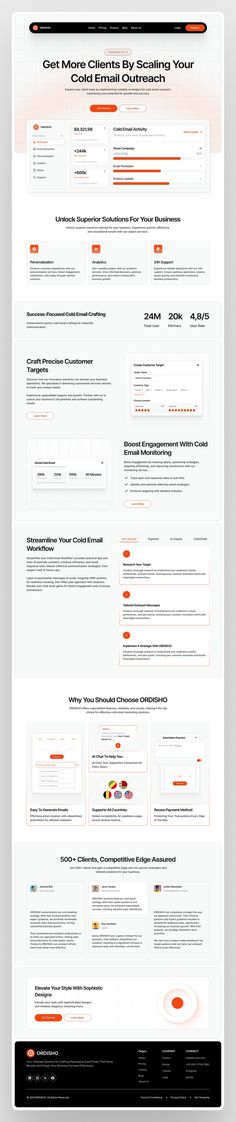 an orange and black website design