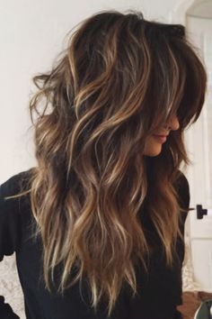 Long Hair With Lots Layers, Long Textured Hair With Curtain Bangs, Choppy Layered Long Hair, Layered Long Shag Hairstyles, Shag Hairstyle Long, Long Shag Haircut With Bangs Older Women, Feathered Long Hair, Long Modern Shag, Haircut Long Shag