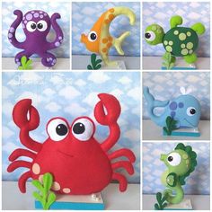 there are many different sea creatures made out of felt