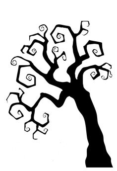 a black and white drawing of a tree with lots of hearts hanging from it's branches