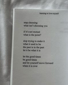 an open book with writing on it and the words stop choosing what isn't choosing you