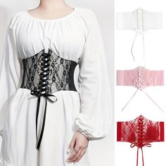 Women's Sexy Floral Embroidery Lace Translucent Girdle Waistband Vintage Lace-up Corset Elastic Waistband Tied Wide Cinch Belt Cinch Belt, Fairy Fashion, Style Preppy, Casual Belt, Tie Front Blouse, Lace Corset, Embroidery Lace, Women Corset, Upcycle Clothes