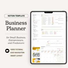 the business planner app is displayed on an iphone and tablet screen, with text below it