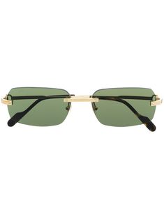 gold-tone metal square frame green tinted lenses curved arms We know you'll look after them, but these glasses come with protection, just in case. Green Tinted Glasses, Stocking Fillers For Men, Pattern Flip Flops, Tinted Glasses, Cartier Sunglasses, Green Sunglasses, Suede Slippers, Jewelry Workshop, Gold Sunglasses