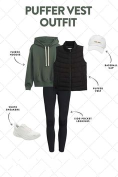 Puffer Vest Outfit For When It's Cold Cold Day Mom Outfit, Cold Weather Simple Outfits, Outfits For Cold Weather Aesthetic, Simple Casual Fall Outfits, Womens Church Outfits Winter, Weekend Sports Mom Outfits, Office Athleisure, Cute Outfits For Cold Weather, Casual Cold Weather Outfits