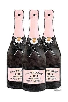 three bottles of champagne are shown in this illustration