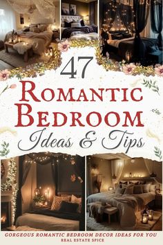 an advertisement for romantic bedroom ideas and tips