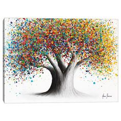 an abstract painting of a tree with multicolored confetti sprinkles