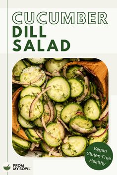 cucumber dill salad in a wooden bowl