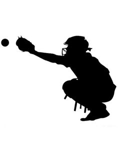 the silhouette of a man catching a ball with his arm in mid air, against a white background