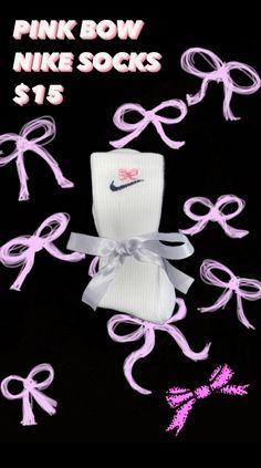 Trendy Pink Bow Embroidery Design on Nike Socks Nike Socks Aesthetic, Custom Nike Socks, Bow Embroidery Design, Nike Stuff, Cute Christmas Ideas, Socks Aesthetic, Pink Puffer Jacket, Bow Embroidery, Vintage Nike Sweatshirt