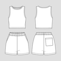 the front, back and side views of shorts