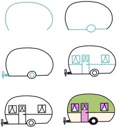 four different types of campers are shown in blue, green and pink colors on a white background