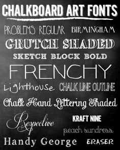 the chalkboard art font is displayed on a blackboard with different types of lettering