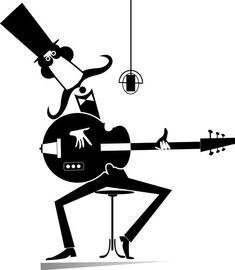 a black and white drawing of a man with a mustache playing an electric guitar illustration