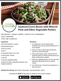 a recipe for stuffed green beans with minced porks and olive vegetable pickles