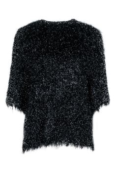 Current Boutique-Petar Petrov - Black Metallic Fuzzy Knit Crop Sleeve Shirt Sz 4 Glamorous Winter Tops For Night Out, Glamorous Winter Evening Tops, Glamorous Evening Tops For Winter, Glamorous Evening Winter Tops, Chic Festive Evening Tops, Glamorous Party Top With Fringe, Chic Fringe Tops For Fall, Chic Fringe Top For Evening, Chic Long Sleeve Tops With Fringe