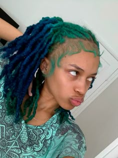 Teal Locs, Colored Locs Black Women, Blue Locs, Locs Black Women, Colored Locs, Dreadlocks Hair Care, Dyed Curly Hair, Y2k Hairstyles, Cute Hair Colors