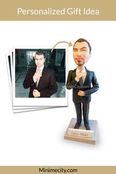 a personalized gift idea with a man in a suit and tie figurine