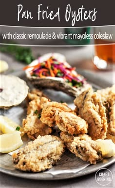 an image of fried oysters with classic remoulade and vibrant mayoles coleslaw