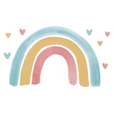 a watercolor drawing of a rainbow with hearts