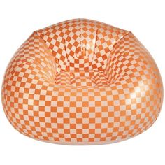 an orange and white checkered bean bag chair