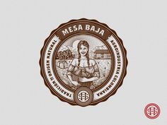 the logo for mesa bajaa is shown in brown and white, with an image of a woman holding a basket