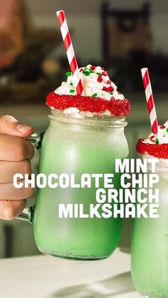 two green drinks with red and white straws