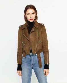 Image 3 of SUEDE EFFECT JACKET from Zara Green Military Jacket Outfit, Military Jacket Outfit, Side Zipper Jacket, Dark Green Jacket, Outfit Dark, Suede Jacket Women, Suede Biker Jacket, Faux Suede Jacket, Real Leather Jacket