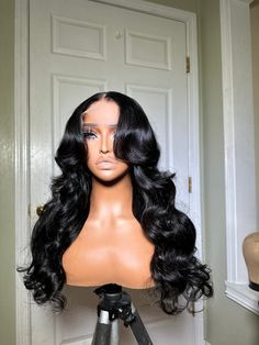 This is a GLUELESS PREMADE/FACTORY MADE UNIT. There is ONE unit ready to ship. Once it is sold, you may customize this unit style to your liking through preorder *Wig Specs Style: Layers and curtain bangs Density : 200%Length: 20” Color: Soft black Hair type: Virgin Lace: 5x5 HD lace closure Adjustable straps included All PRE ORDERED wigs take 10-15 business days to be completed. The standard shipping time is 2-3 days. Style Layers And Curtain Bangs, Layers And Curtain Bangs, Soft Black Hair, Style Layers, Black Hair Types, Middle Parts, Curtain Bangs, Hd Lace, Lace Closure