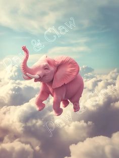 an elephant is flying in the sky above clouds