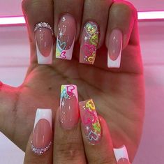 Hippie Nails, Dope Nail Designs, Pretty Nail Art Designs, Unique Acrylic Nails, Acrylic Nails Coffin Short, Nail Designs Glitter, Pink Acrylic Nails, Square Acrylic Nails, Luxury Nails