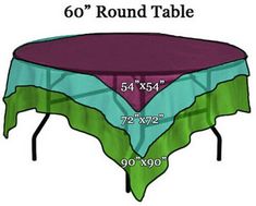 the table is covered with purple and green fabric