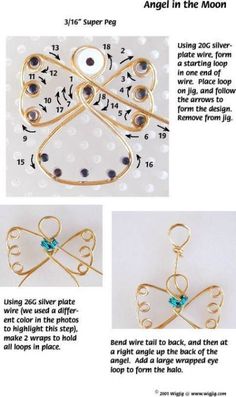 the instructions for how to make an angel in the moon brooch pin with wire