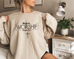 Made to Worship Sweatshirt, Christian Sweatshirt, Minimal Christian Hoodie, Bible Verse Sweater, Worship Team Hoodie, Religious Sweater Processing time is 1-2 business days! Shipping from TX, USA. *Please send us a message if you have any questions regarding colors, sizes, and designs.* To order: -Pick a color and size, select quantity, and add to your cart. How to wash? -Make sure to turn the shirt inside out before washing. -Select gentle cycle and use warm water. -Do NOT iron over the design( Made To Worship Svg, Gospel Clothing, Pray Shirt, Psalm 95, Scripture Svg, Made To Worship, Worship Team, Bible Verse Svg