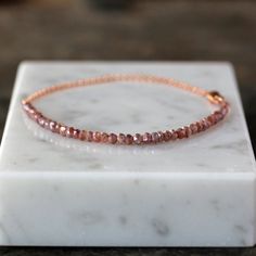 Beaded Bracelet, Rose Gold Bracelet, 14k Gold Filled, Dusty Rose Iridescent Glass, Delicate Style, L Rose Gold Beaded Bracelets With Gemstones As A Gift, Rose Gold Beaded Gemstone Bracelets As Gift, Rose Gold Gemstone Beaded Bracelets As A Gift, Elegant Rose Gold Bracelets With Faceted Beads, Rose Gold Bracelets With Gemstone Round Beads, Rose Gold Bracelet With Round Gemstone Beads, Hand-strung Rose Gold Beaded Bracelets As Gift, Rose Gold Bracelet With Gemstone Beads For Gift, Hand-strung Rose Gold Beaded Bracelet As Gift